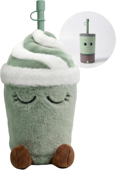 Asobu Fuzzie Plush Covered Straw Tumbler, 12oz Insulated Reusable Cup with Strap, Adorable Bedside & Travel Bottle for Adults, Teens, Kids 8 Cute Characters Sip Snuggle Smile