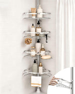 Rustproof Shower Corner Caddy Organizer for Bathroom, 4 Adjustable Shelves with Tension Pole, for Bathtub Shampoo Accessories Storage Holder, 34 to 116 Inch Height, Silver