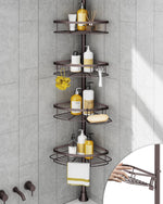 Rustproof Shower Corner Caddy Organizer for Bathroom, 4 Adjustable Shelves with Tension Pole, for Bathtub Shampoo Accessories Storage Holder, 34 to 116 Inch Height, Silver