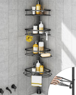 Rustproof Shower Corner Caddy Organizer for Bathroom, 4 Adjustable Shelves with Tension Pole, for Bathtub Shampoo Accessories Storage Holder, 34 to 116 Inch Height, Silver