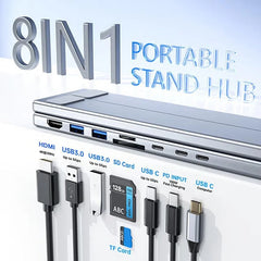 8-in-1 Laptop Dock Stand — One Cable, 8 Ports, Zero Neck Pain